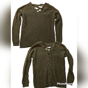 Poof Apparel Green Knot Sweater with Ribbon Tie Back